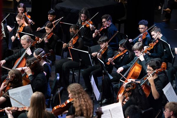 Students performing at the 2023-2024 All County Orchestra Concert